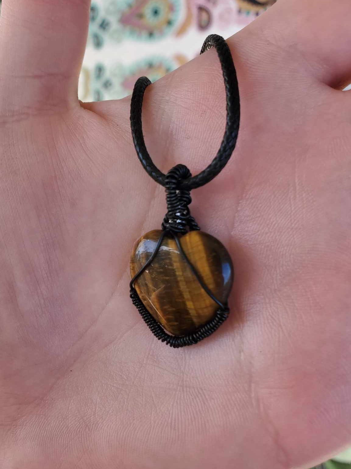 Tiger's Eye Heart in Black Wire