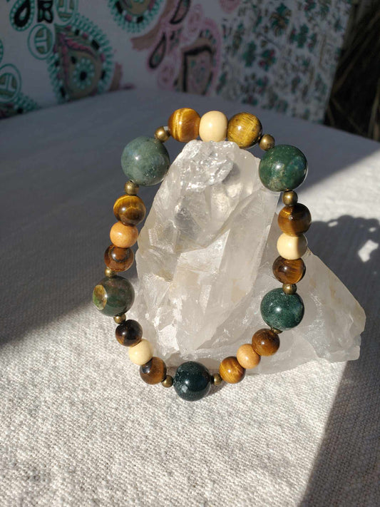 Moss Agate, Tigers Eye, and Wood