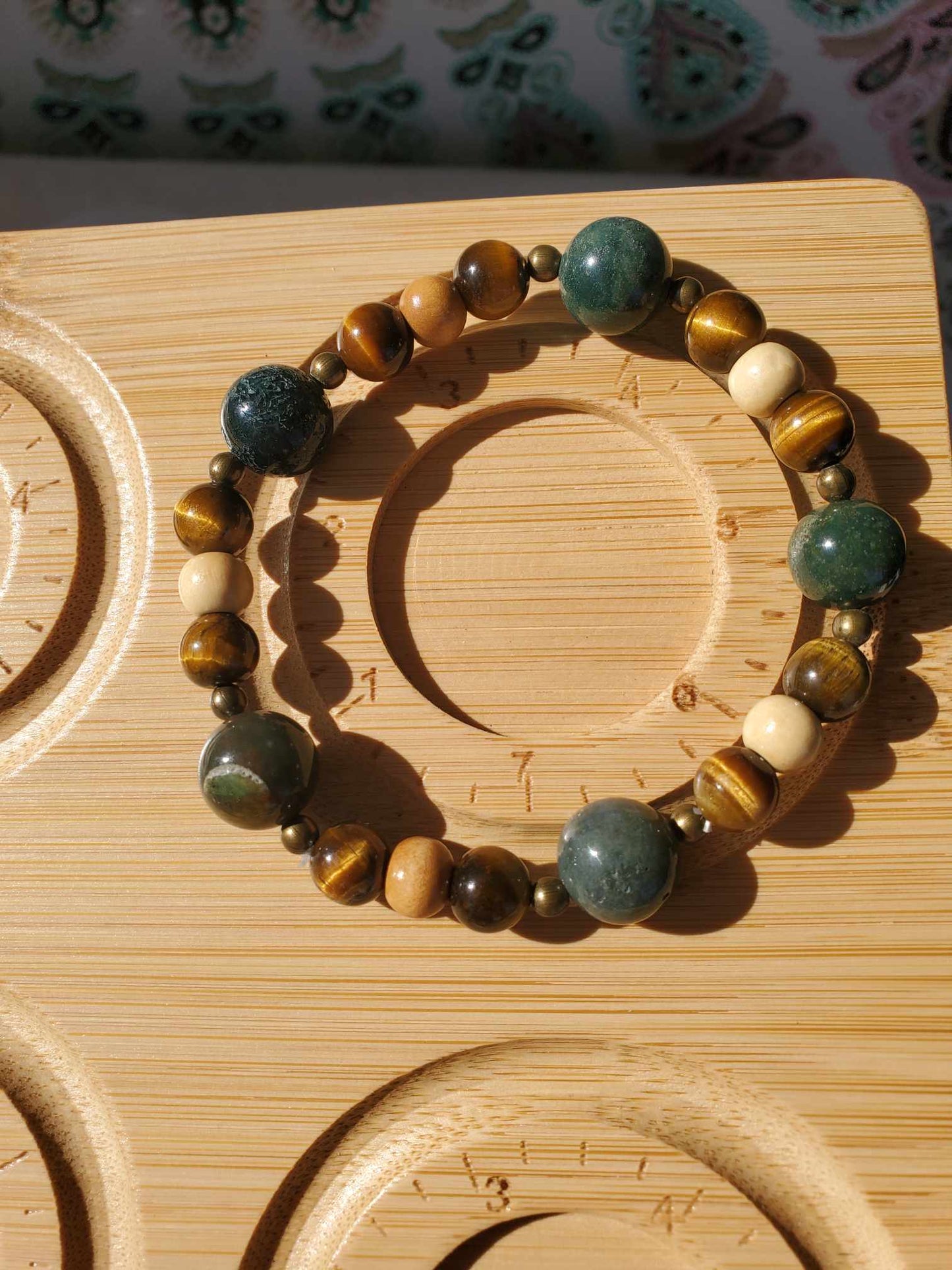 Moss Agate, Tigers Eye, and Wood