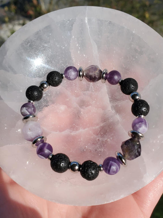 Amethyst, Chevron Amethyst, and Lava Stone
