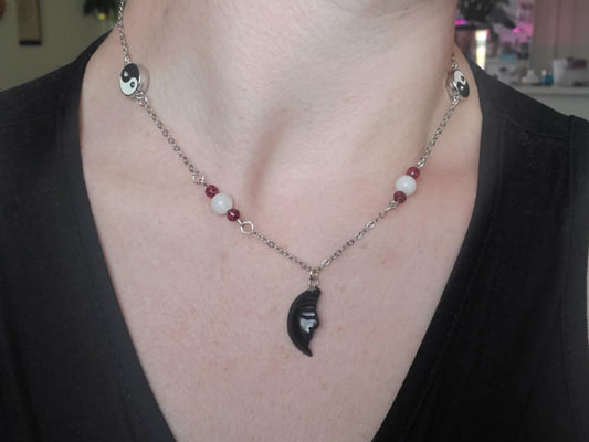"Lunar Balance" - Obsidian, Garnet & Moonstone